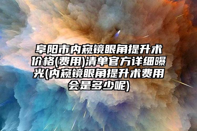 阜阳市内窥镜眼角提升术价格(费用)清单官方详细曝光(内窥镜眼角提升术费用会是多少呢)