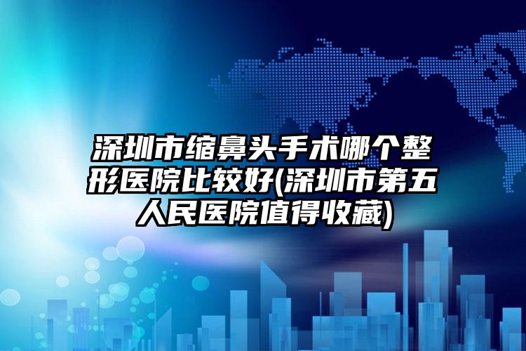 深圳市缩鼻头手术哪个整形医院比较好(深圳市第五人民医院值得收藏)